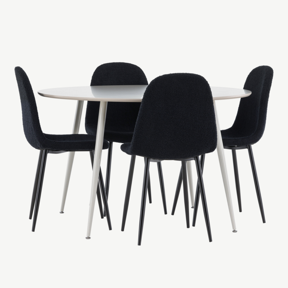 Ümmargune beež MDF söögilaud Plaza ja 4 musta buklee kangaga tooli Polar, GR24403 – 3