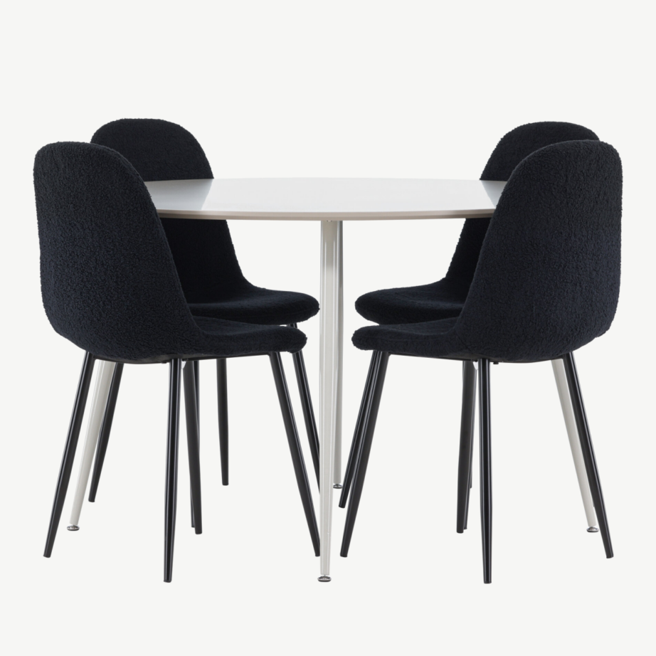 Ümmargune beež MDF söögilaud Plaza ja 4 musta buklee kangaga tooli Polar, GR24403 – 5