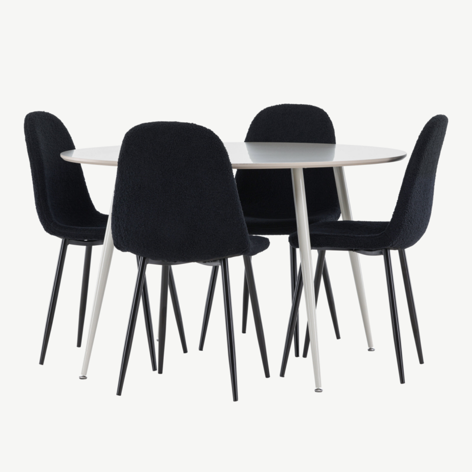 Ümmargune beež MDF söögilaud Plaza ja 4 musta buklee kangaga tooli Polar, GR24403 – 6