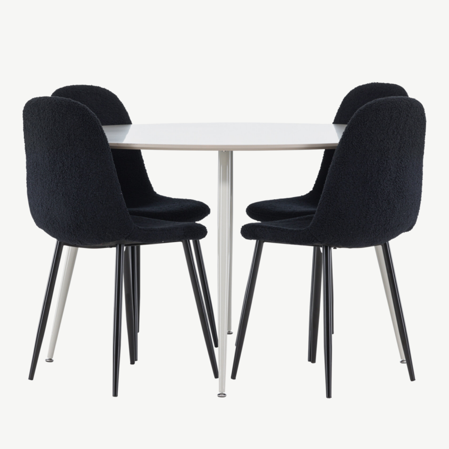 Ümmargune beež MDF söögilaud Plaza ja 4 musta buklee kangaga tooli Polar, GR24403 – 7