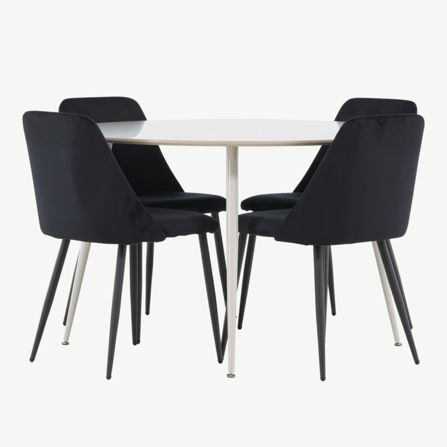 Ümmargune beež söögilauakomplekt Plaza, 4 musta sametist tooli, GR24409 – 2