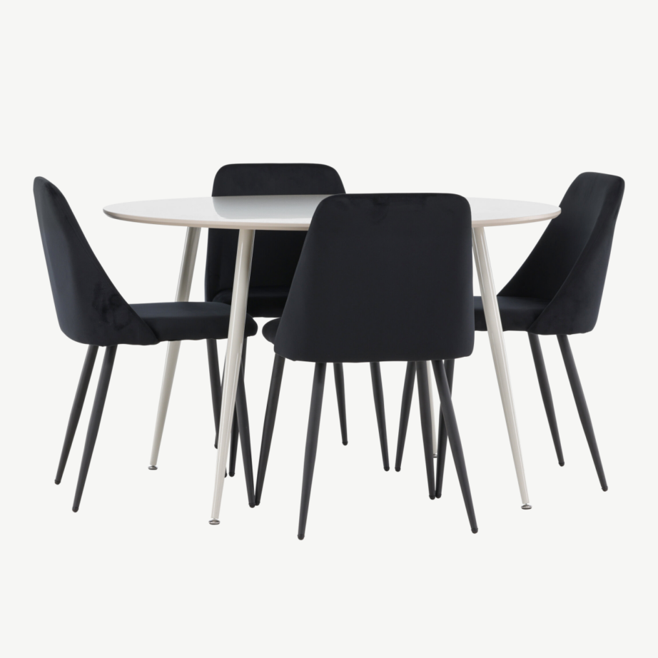 Ümmargune beež söögilauakomplekt Plaza, 4 musta sametist tooli, GR24409 – 3