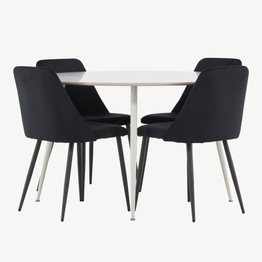 Ümmargune beež söögilauakomplekt Plaza, 4 musta sametist tooli, GR24409 – 7