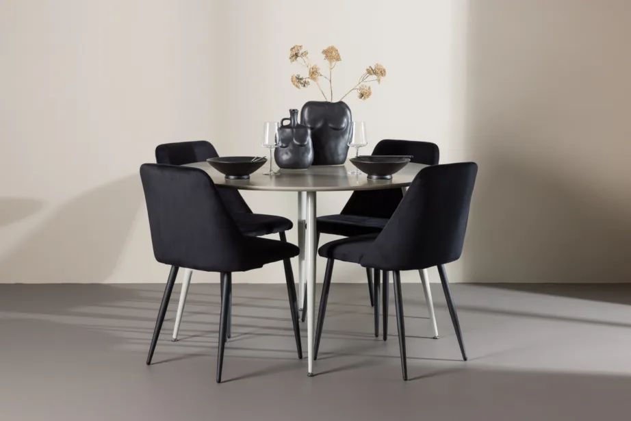 Ümmargune beež söögilauakomplekt Plaza, 4 musta sametist tooli, GR24409 – 8
