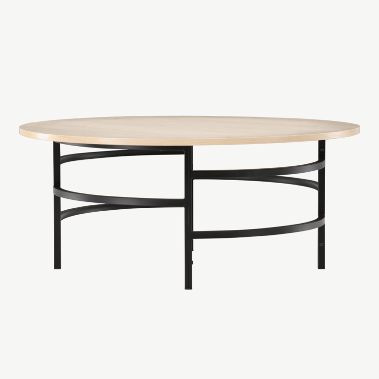Ümmargune diivanilaud Copenhagen (valge peitsiga MDF, mustad metalljalad, ø100cm) - 62030-130