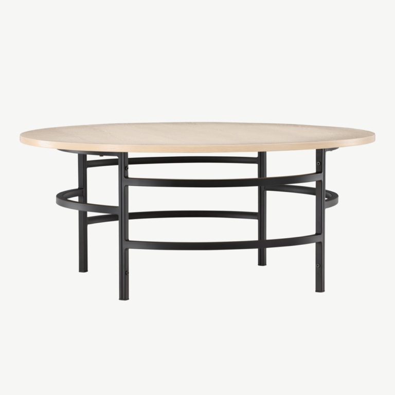 Ümmargune diivanilaud Copenhagen (valge peitsiga MDF, mustad metalljalad, ø100cm) - 62030-130