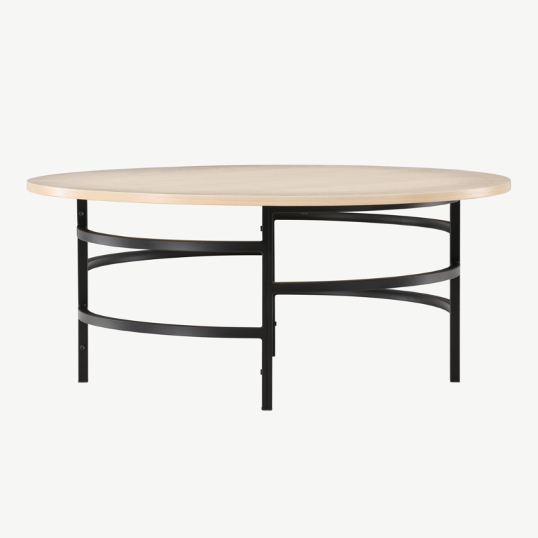 Ümmargune diivanilaud Copenhagen (valge peitsiga MDF, mustad metalljalad, ø100cm) - 62030-130