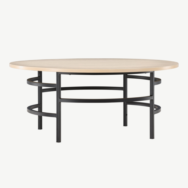 Ümmargune diivanilaud Copenhagen (valge peitsiga MDF, mustad metalljalad, ø100cm) - 62030-130