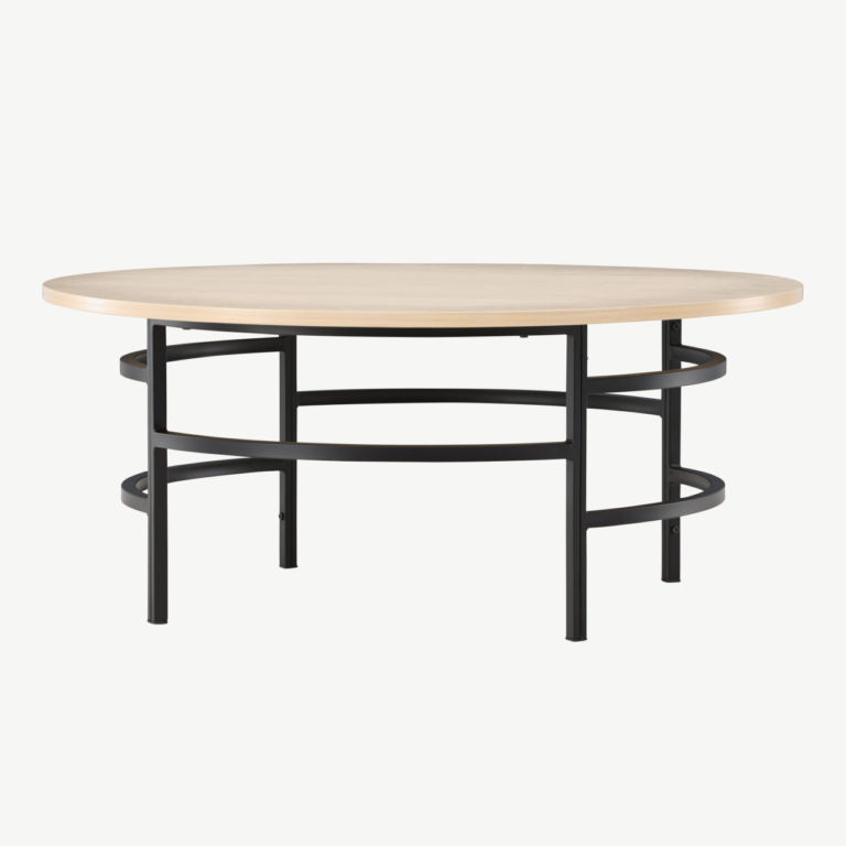 Ümmargune diivanilaud Copenhagen (valge peitsiga MDF, mustad metalljalad, ø100cm) - 62030-130