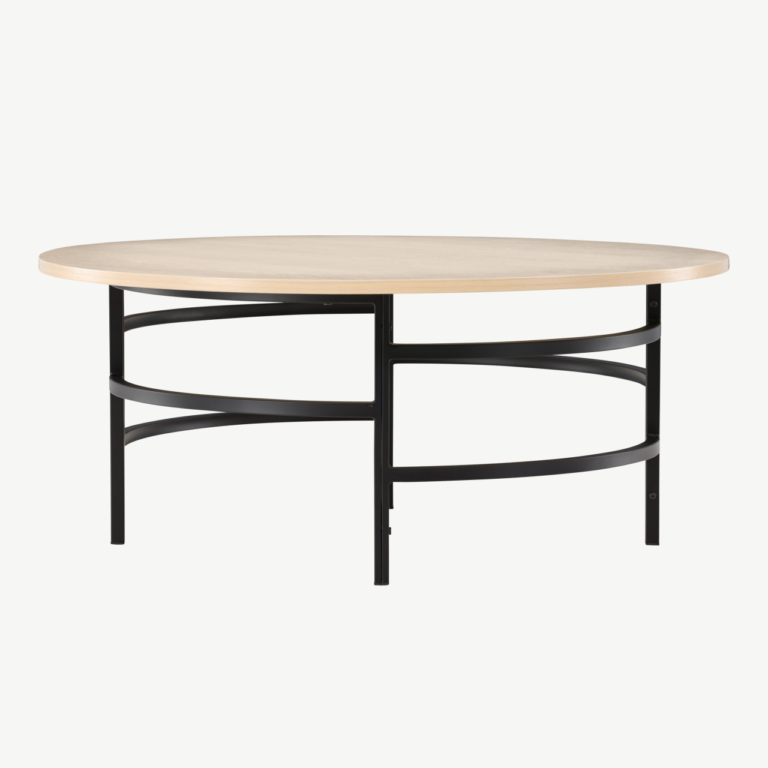 Ümmargune diivanilaud Copenhagen (valge peitsiga MDF, mustad metalljalad, ø100cm) - 62030-130