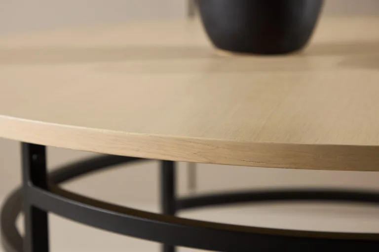 Ümmargune diivanilaud Copenhagen (valge peitsiga MDF, mustad metalljalad, ø100cm) - 62030-130