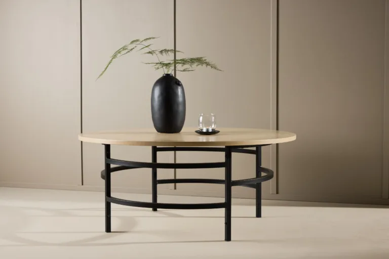 Ümmargune diivanilaud Copenhagen (valge peitsiga MDF, mustad metalljalad, ø100cm) - 62030-130
