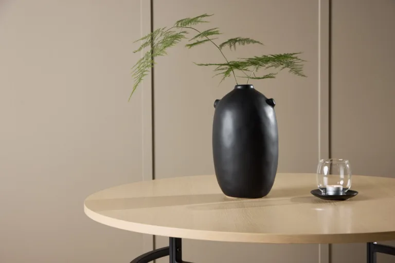 Ümmargune diivanilaud Copenhagen (valge peitsiga MDF, mustad metalljalad, ø100cm) - 62030-130