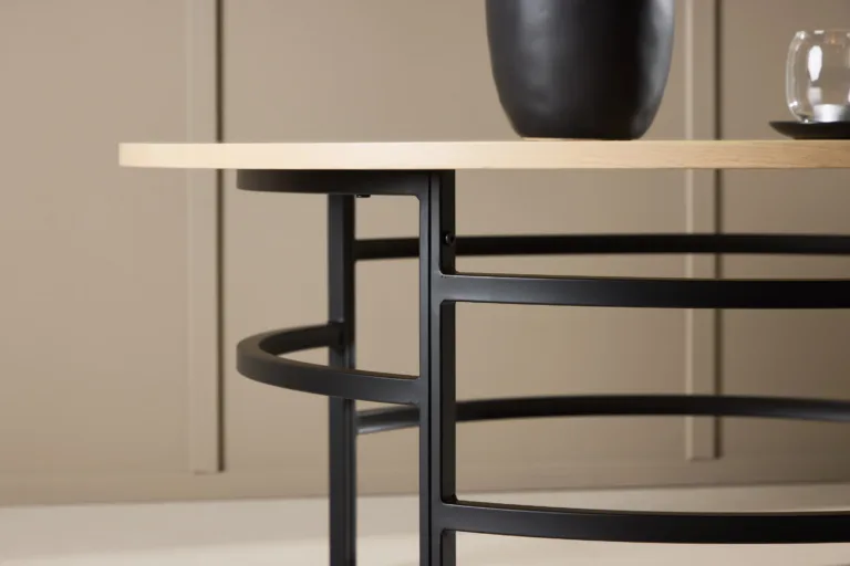 Ümmargune diivanilaud Copenhagen (valge peitsiga MDF, mustad metalljalad, ø100cm) - 62030-130