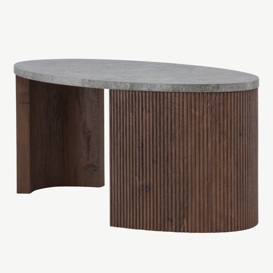 Ümmargune diivanilaud halli plaadiga ja mokkavärvi soonelise alusega (Bristol, 120 × 60 × 45 cm), 62055-125 – 12