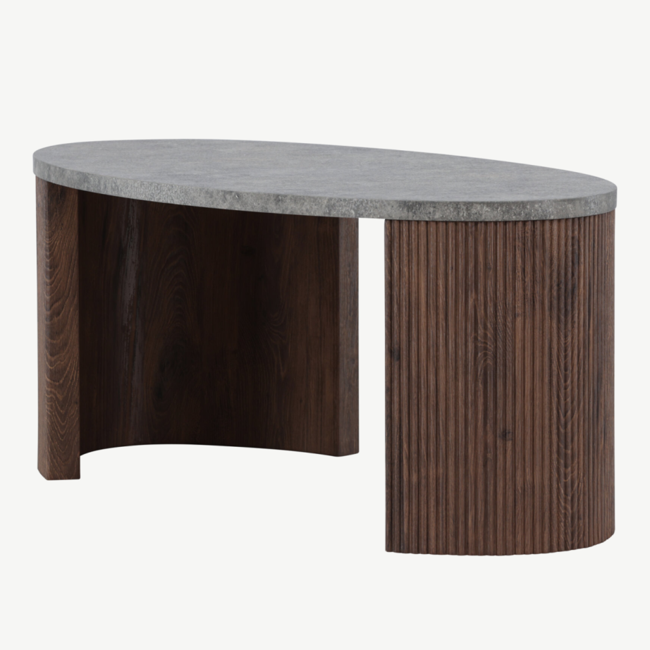 Ümmargune diivanilaud halli plaadiga ja mokkavärvi soonelise alusega (Bristol, 120 × 60 × 45 cm), 62055-125 – 6