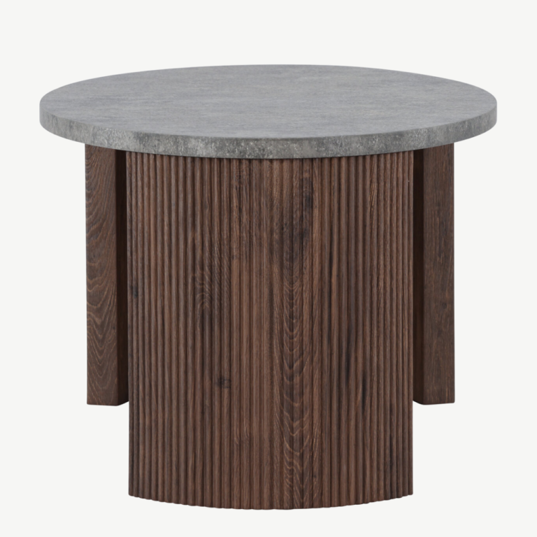 Ümmargune diivanilaud halli plaadiga ja mokkavärvi soonelise alusega (Bristol, 120 × 60 × 45 cm) - 62055-125