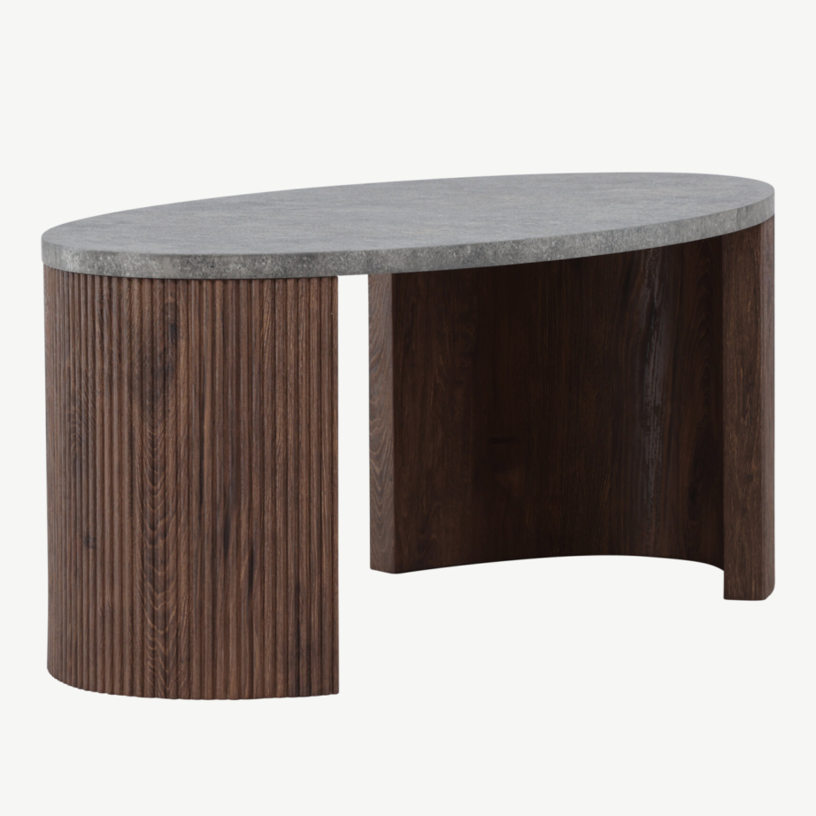 Ümmargune diivanilaud halli plaadiga ja mokkavärvi soonelise alusega (Bristol, 120 × 60 × 45 cm), 62055-125 – 8