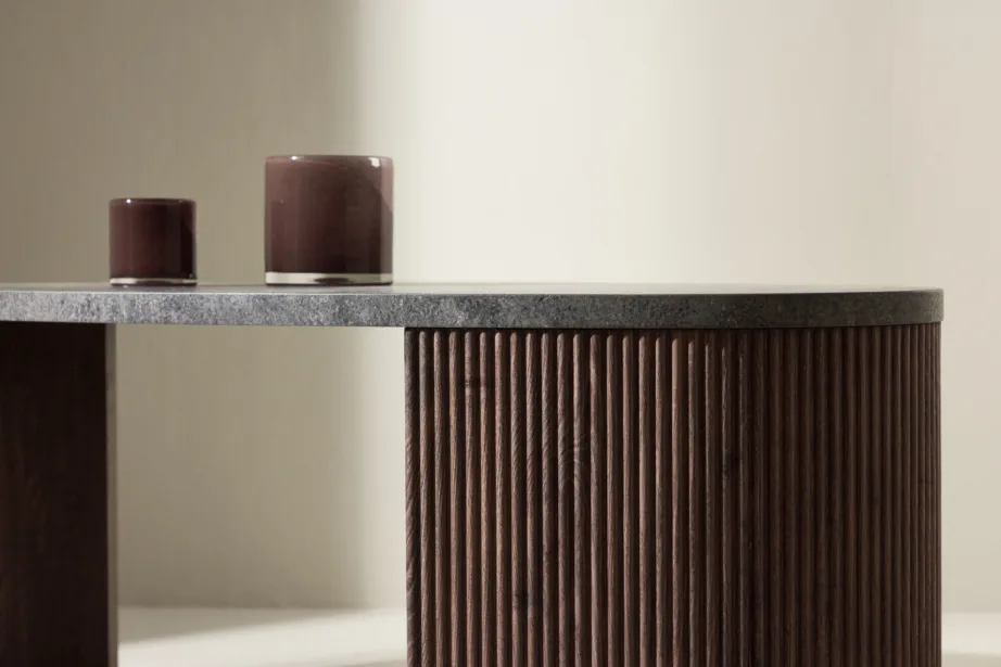 Ümmargune diivanilaud halli plaadiga ja mokkavärvi soonelise alusega (Bristol, 120 × 60 × 45 cm), 62055-125 – 15