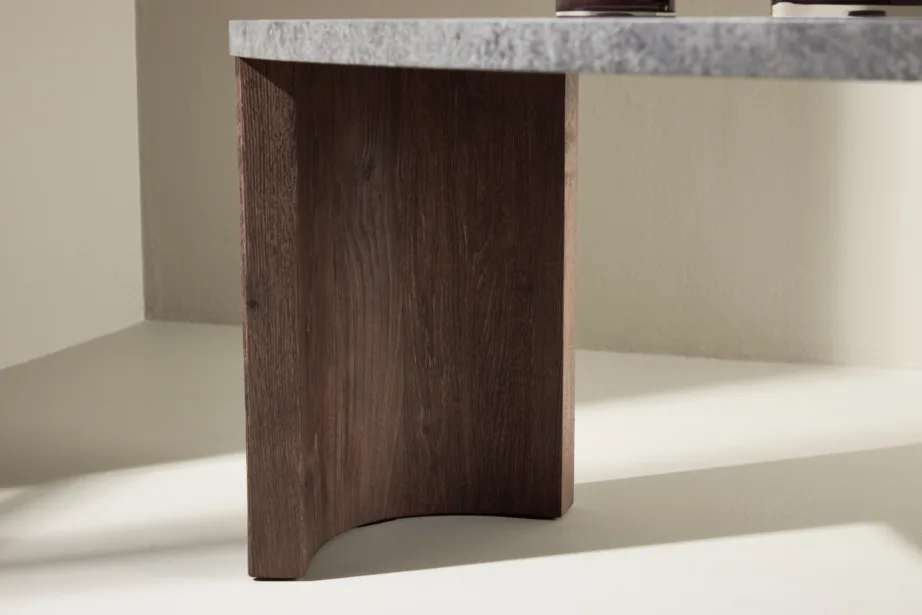 Ümmargune diivanilaud halli plaadiga ja mokkavärvi soonelise alusega (Bristol, 120 × 60 × 45 cm), 62055-125 – 17