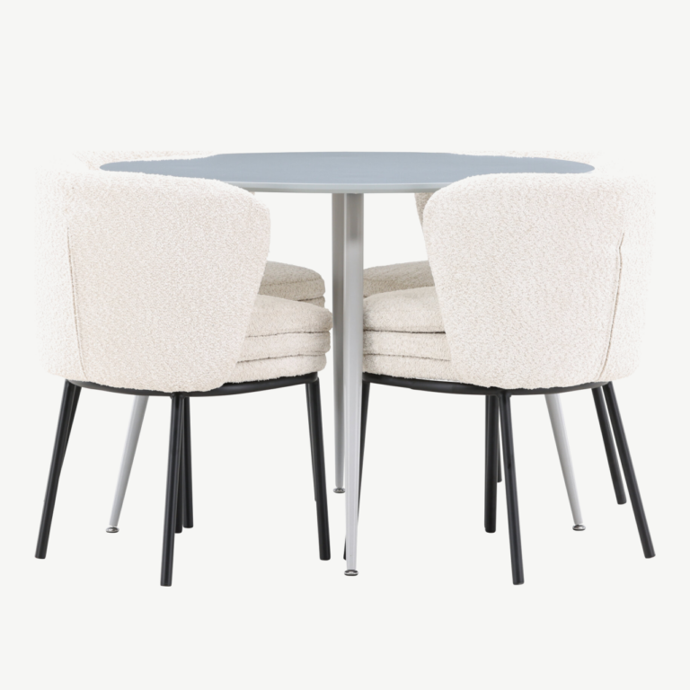 Ümmargune hall MDF söögilaud Plaza ja 4 valgest bukleest tooli Agnes - GR24370