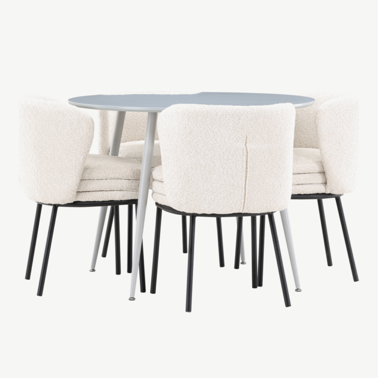 Ümmargune hall MDF söögilaud Plaza ja 4 valgest bukleest tooli Agnes - GR24370