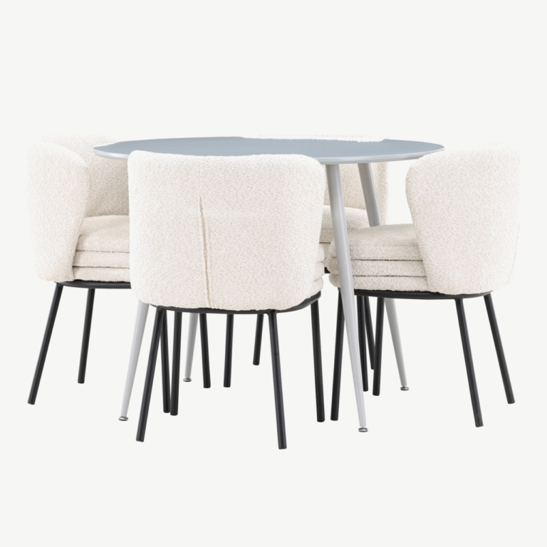 Ümmargune hall MDF söögilaud Plaza ja 4 valgest bukleest tooli Agnes - GR24370