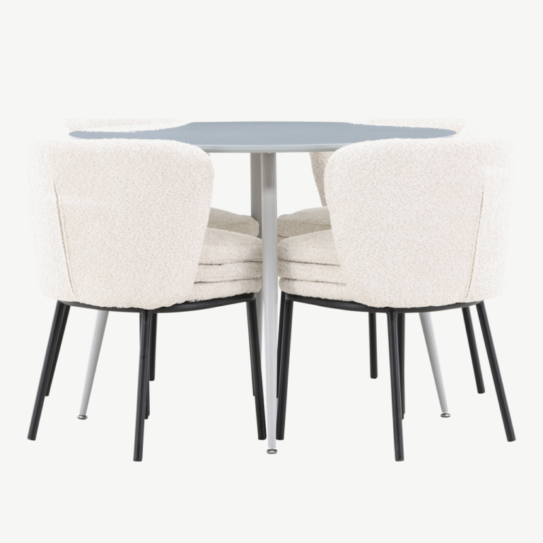Ümmargune hall MDF söögilaud Plaza ja 4 valgest bukleest tooli Agnes - GR24370