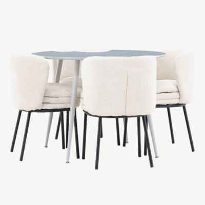 Ümmargune hall MDF söögilaud Plaza ja 4 valgest bukleest tooli Agnes - GR24370