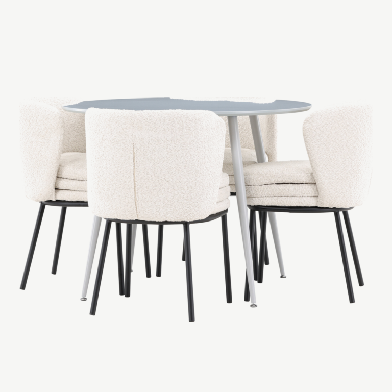 Ümmargune hall MDF söögilaud Plaza ja 4 valgest bukleest tooli Agnes - GR24370