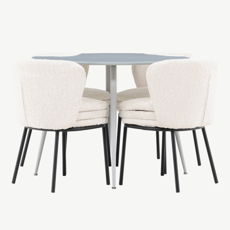 Ümmargune hall MDF söögilaud Plaza ja 4 valgest bukleest tooli Agnes - GR24370