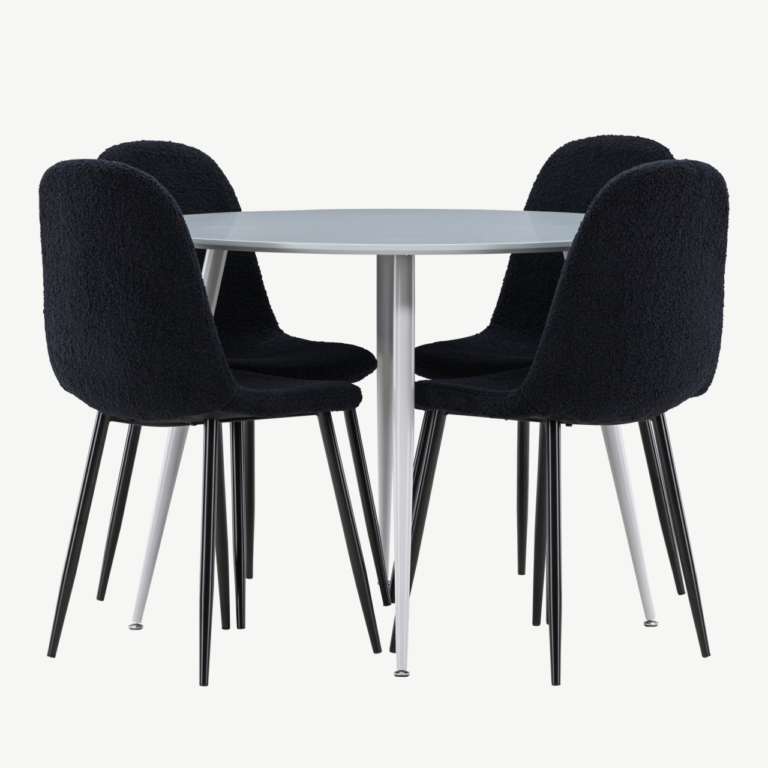 Ümmargune hall söögilauakomplekt Plaza nelja musta Polar tooliga (MDF, buklee kangas) - GR24368