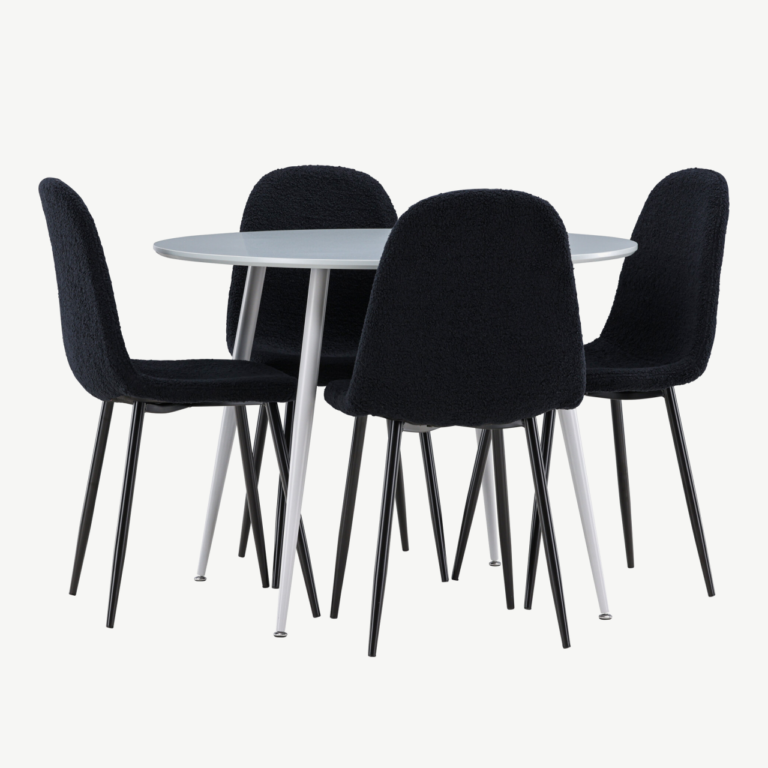 Ümmargune hall söögilauakomplekt Plaza nelja musta Polar tooliga (MDF, buklee kangas) - GR24368