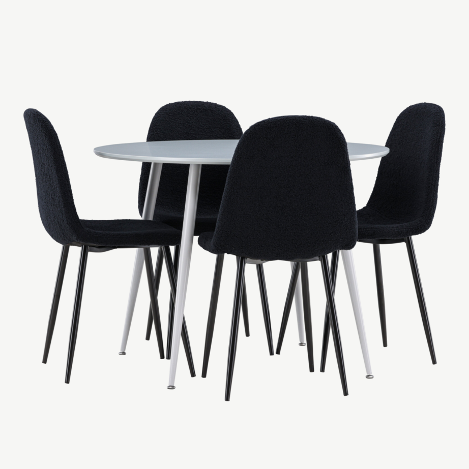 Ümmargune hall söögilauakomplekt Plaza nelja musta Polar tooliga (MDF, buklee kangas), GR24368 – 3