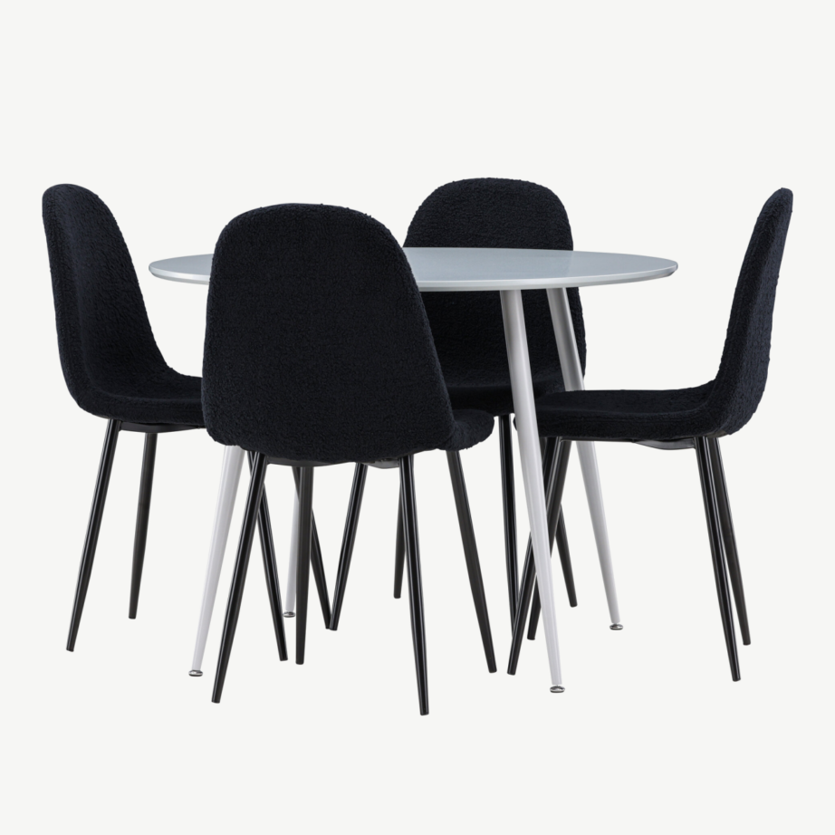 Ümmargune hall söögilauakomplekt Plaza nelja musta Polar tooliga (MDF, buklee kangas), GR24368 – 4