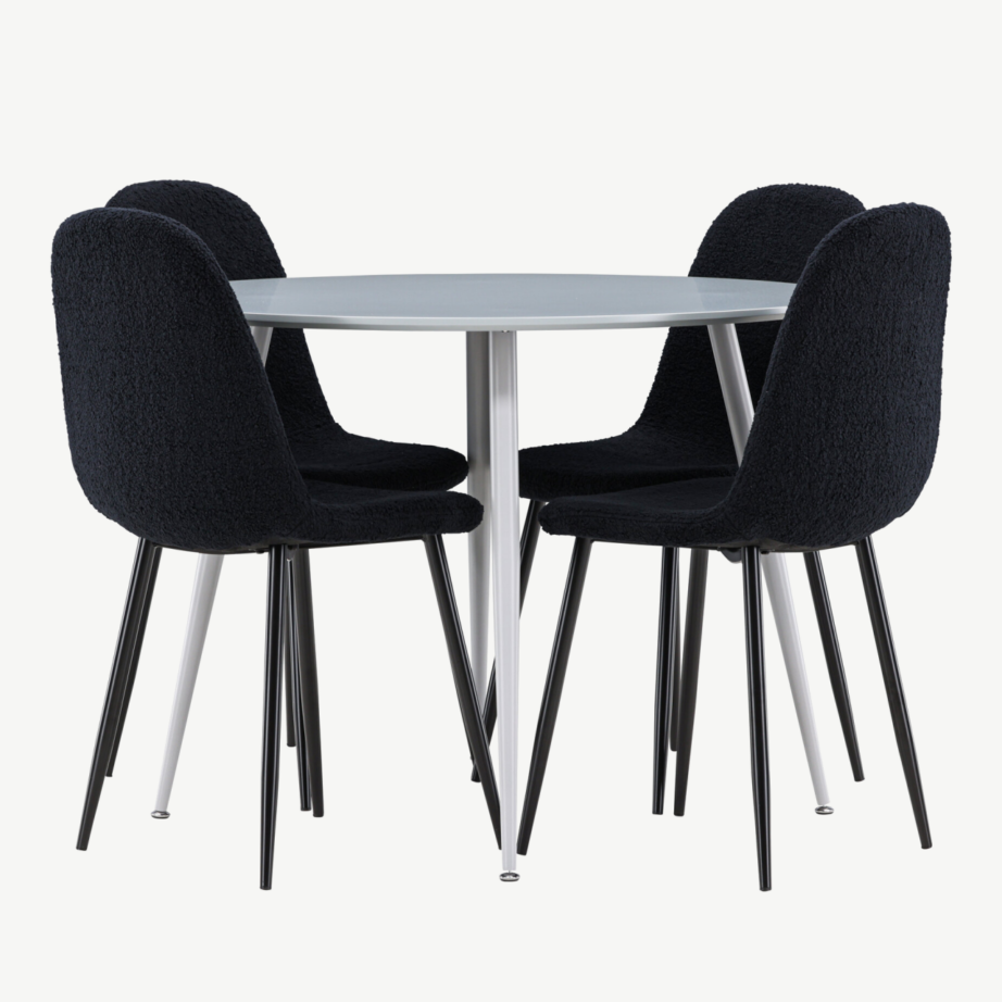 Ümmargune hall söögilauakomplekt Plaza nelja musta Polar tooliga (MDF, buklee kangas), GR24368 – 5