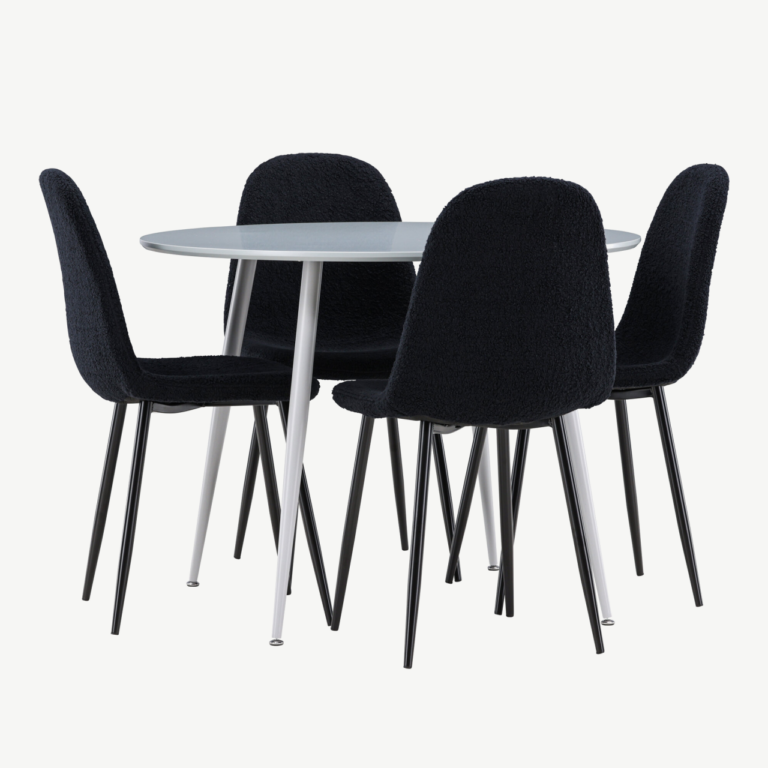 Ümmargune hall söögilauakomplekt Plaza nelja musta Polar tooliga (MDF, buklee kangas) - GR24368