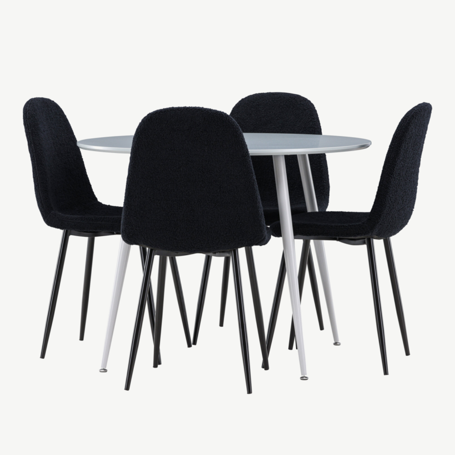 Ümmargune hall söögilauakomplekt Plaza nelja musta Polar tooliga (MDF, buklee kangas), GR24368 – 6