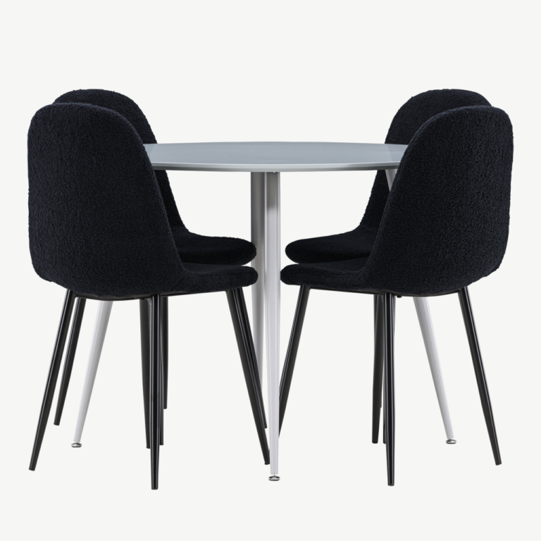 Ümmargune hall söögilauakomplekt Plaza nelja musta Polar tooliga (MDF, buklee kangas) - GR24368