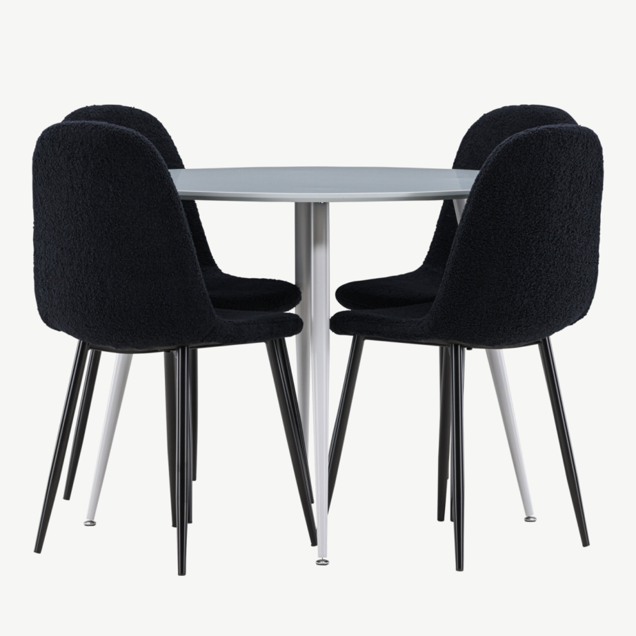 Ümmargune hall söögilauakomplekt Plaza nelja musta Polar tooliga (MDF, buklee kangas), GR24368 – 7