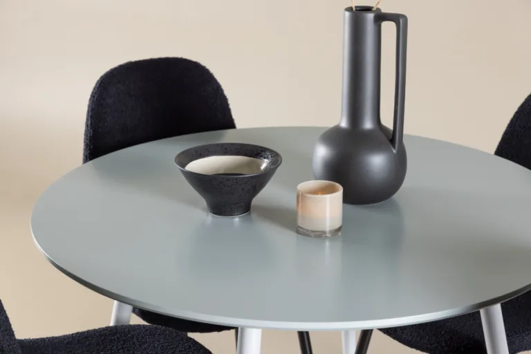 Ümmargune hall söögilauakomplekt Plaza nelja musta Polar tooliga (MDF, buklee kangas) - GR24368