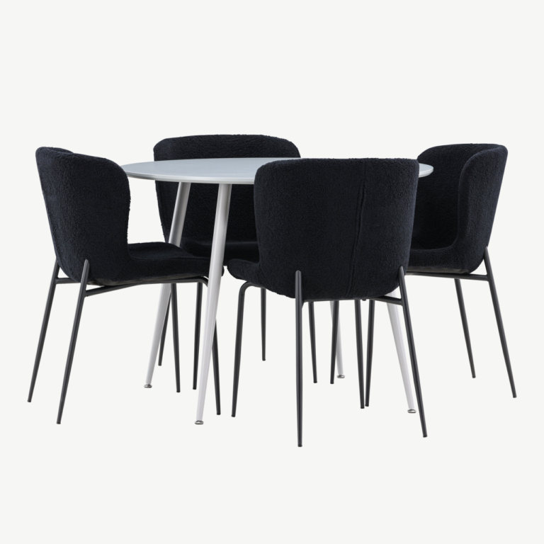 Ümmargune hall söögilaud Plaza ja 4 musta buklee tooli Modesto - GR24369