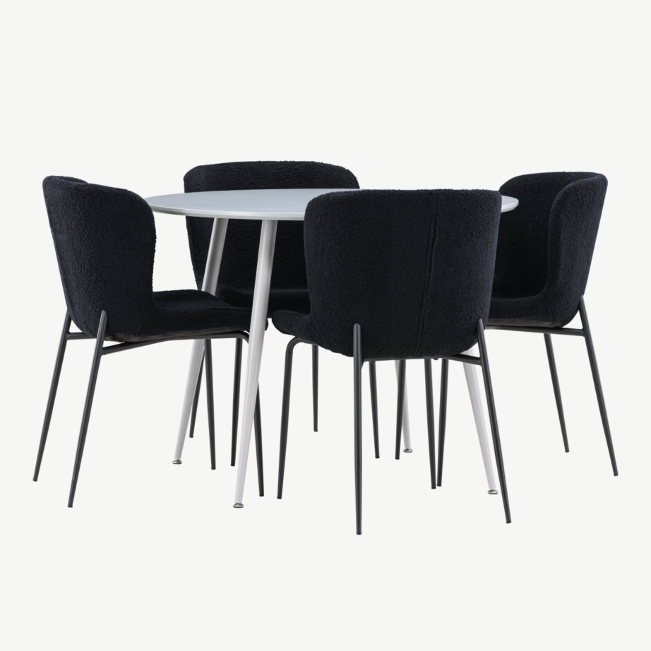 Ümmargune hall söögilaud Plaza ja 4 musta buklee tooli Modesto, GR24369 – 3