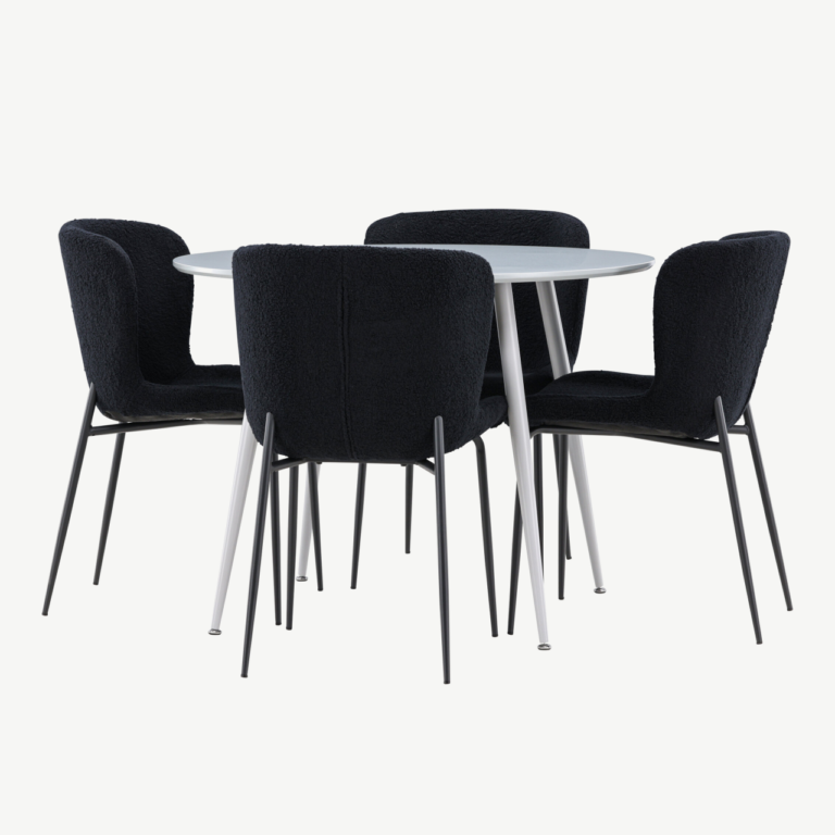 Ümmargune hall söögilaud Plaza ja 4 musta buklee tooli Modesto - GR24369