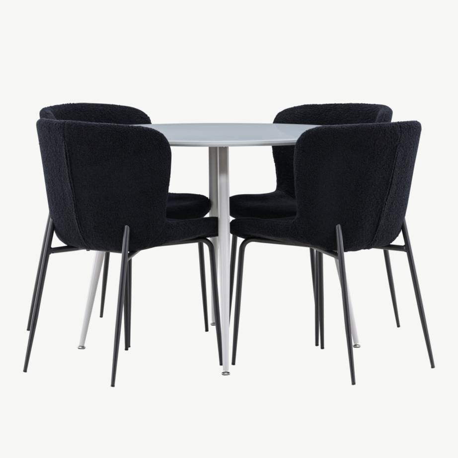 Ümmargune hall söögilaud Plaza ja 4 musta buklee tooli Modesto, GR24369 – 5