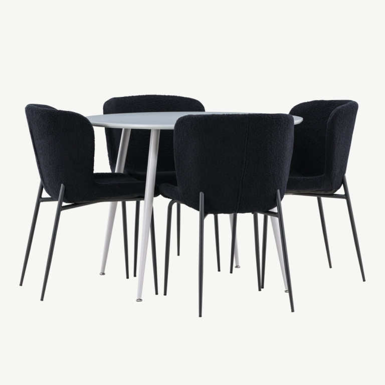 Ümmargune hall söögilaud Plaza ja 4 musta buklee tooli Modesto - GR24369