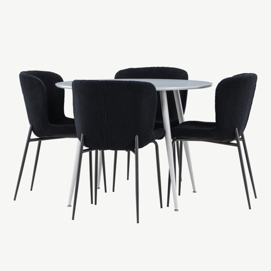 Ümmargune hall söögilaud Plaza ja 4 musta buklee tooli Modesto, GR24369 – 6