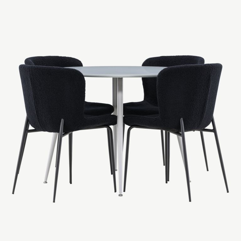 Ümmargune hall söögilaud Plaza ja 4 musta buklee tooli Modesto - GR24369