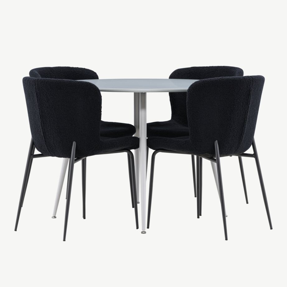 Ümmargune hall söögilaud Plaza ja 4 musta buklee tooli Modesto, GR24369 – 7