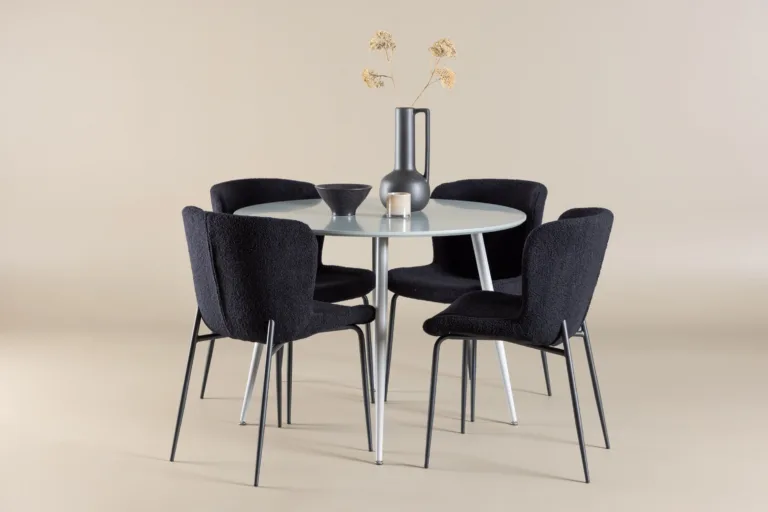 Ümmargune hall söögilaud Plaza ja 4 musta buklee tooli Modesto - GR24369